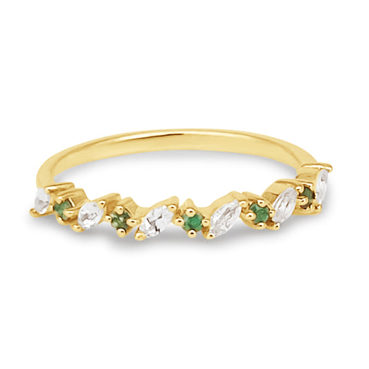 Emeralds & White Topaz 9K Gold Ring