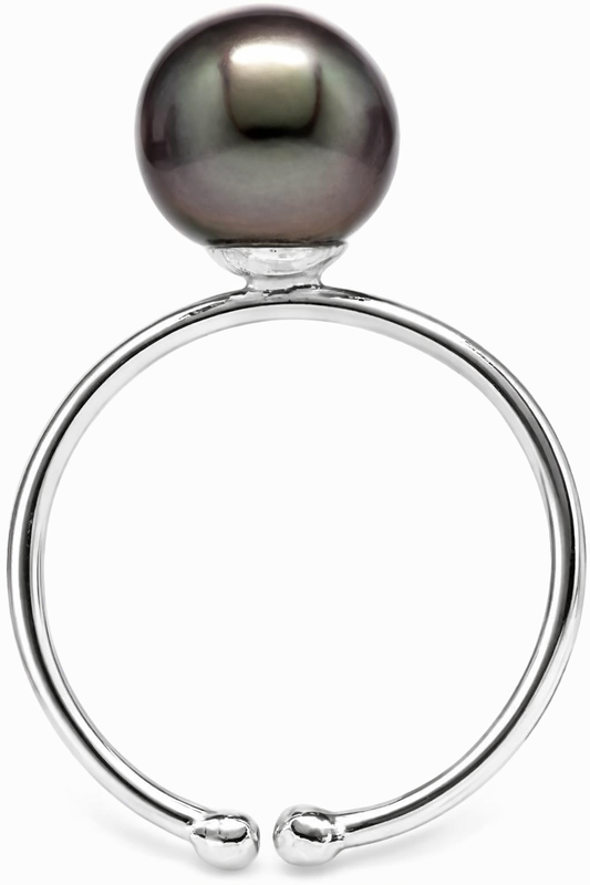Tahiti Pearl Ring, Round shoape 8 mm natural color and high luster in Silver 925