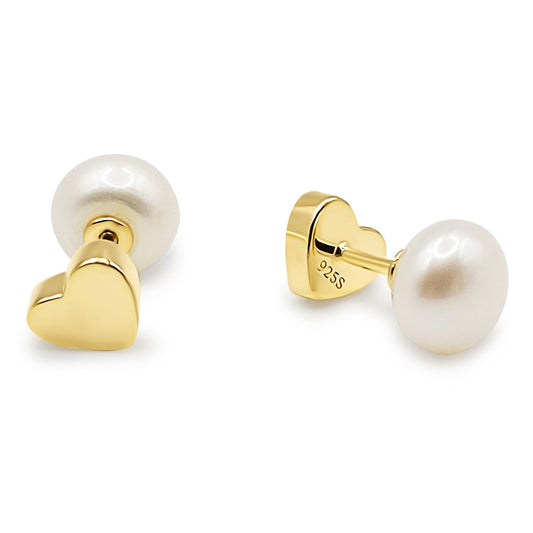Reversible Earrings Cultured Pearl FW 7.5-8 mm Silver 925 Gold Plated